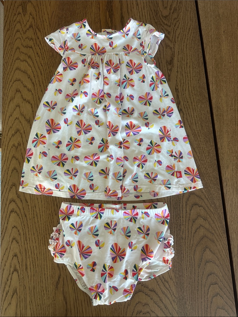 Magnetic me White Heart Print Girls Dress with Rainbow Pinwheel Hearts - Picture 9 of 9